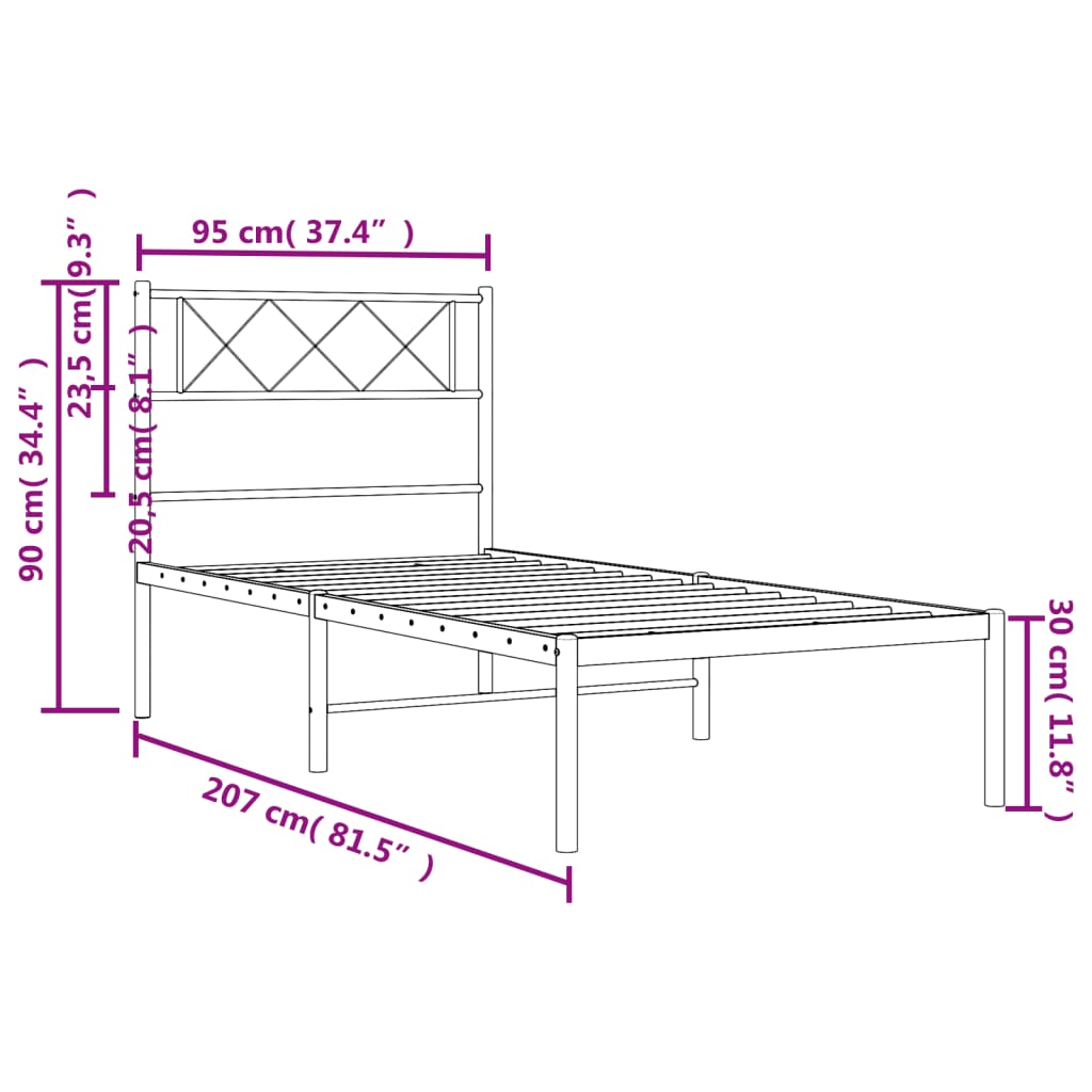 Bedframe met hoofdbord metaal wit 90x200 cm is nu te koop bij PeponiXL, paradijselijk wonen!