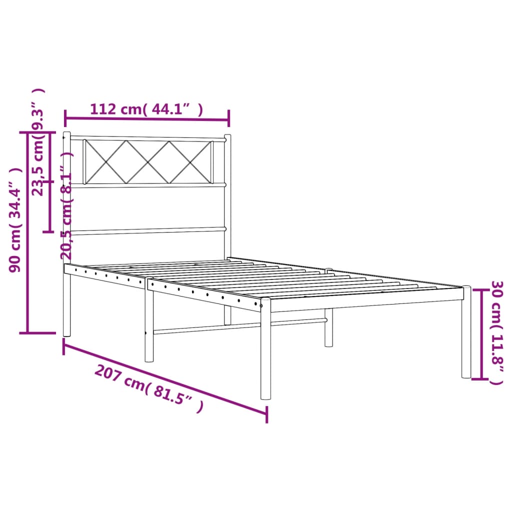 Bedframe met hoofdbord metaal wit 107x203 cm is nu te koop bij PeponiXL, paradijselijk wonen!