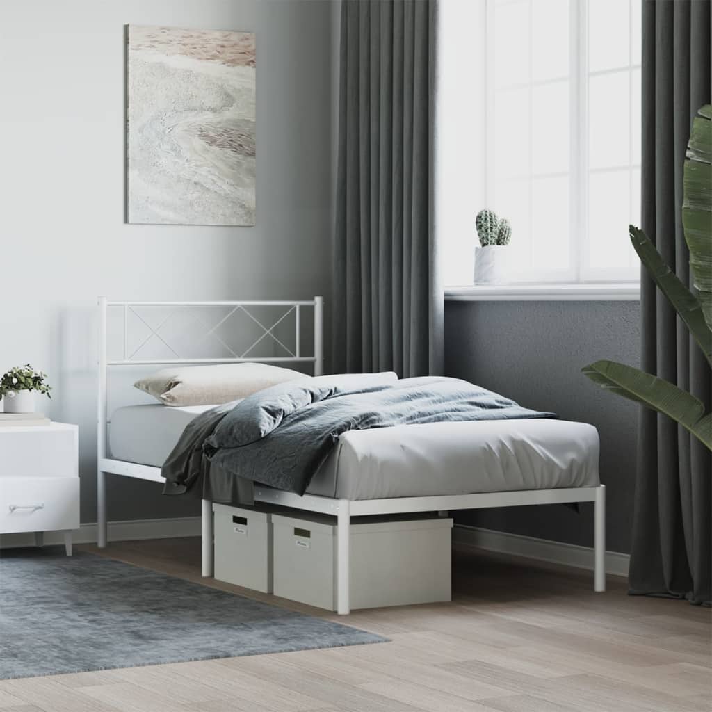 Bedframe met hoofdbord metaal wit 107x203 cm is nu te koop bij PeponiXL, paradijselijk wonen!