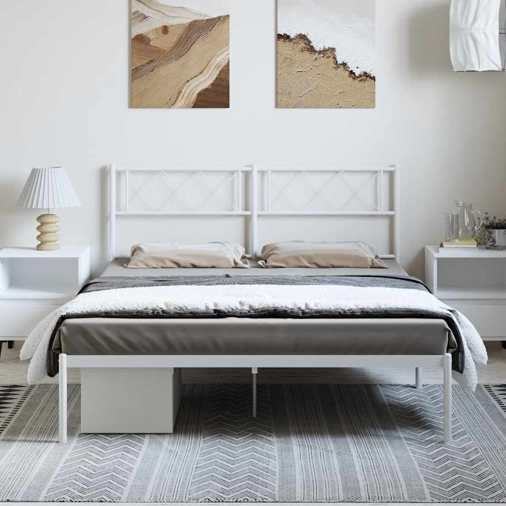 Bedframe met hoofdbord metaal wit 135x190 cm is nu te koop bij PeponiXL, paradijselijk wonen!