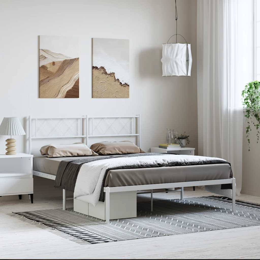 Bedframe met hoofdbord metaal wit 135x190 cm is nu te koop bij PeponiXL, paradijselijk wonen!