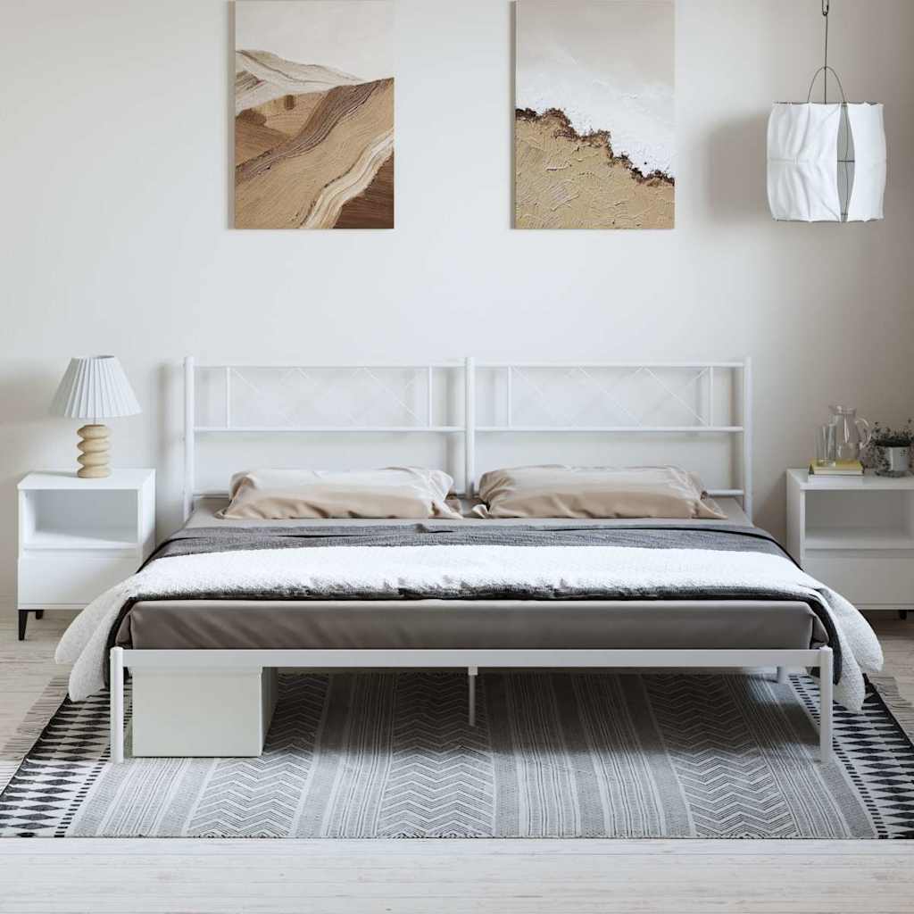 Bedframe met hoofdbord metaal wit 193x203 cm is nu te koop bij PeponiXL, paradijselijk wonen!