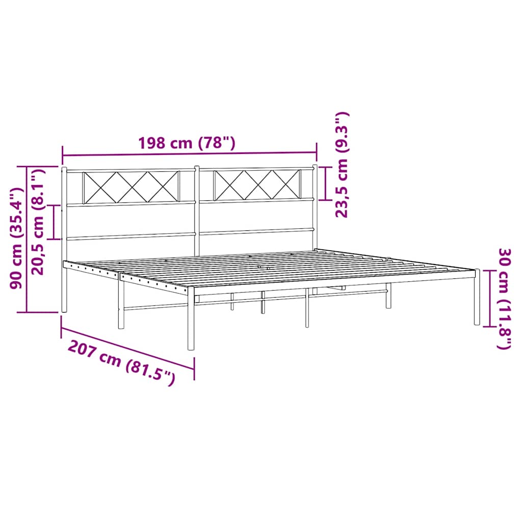 Bedframe met hoofdbord metaal wit 193x203 cm is nu te koop bij PeponiXL, paradijselijk wonen!