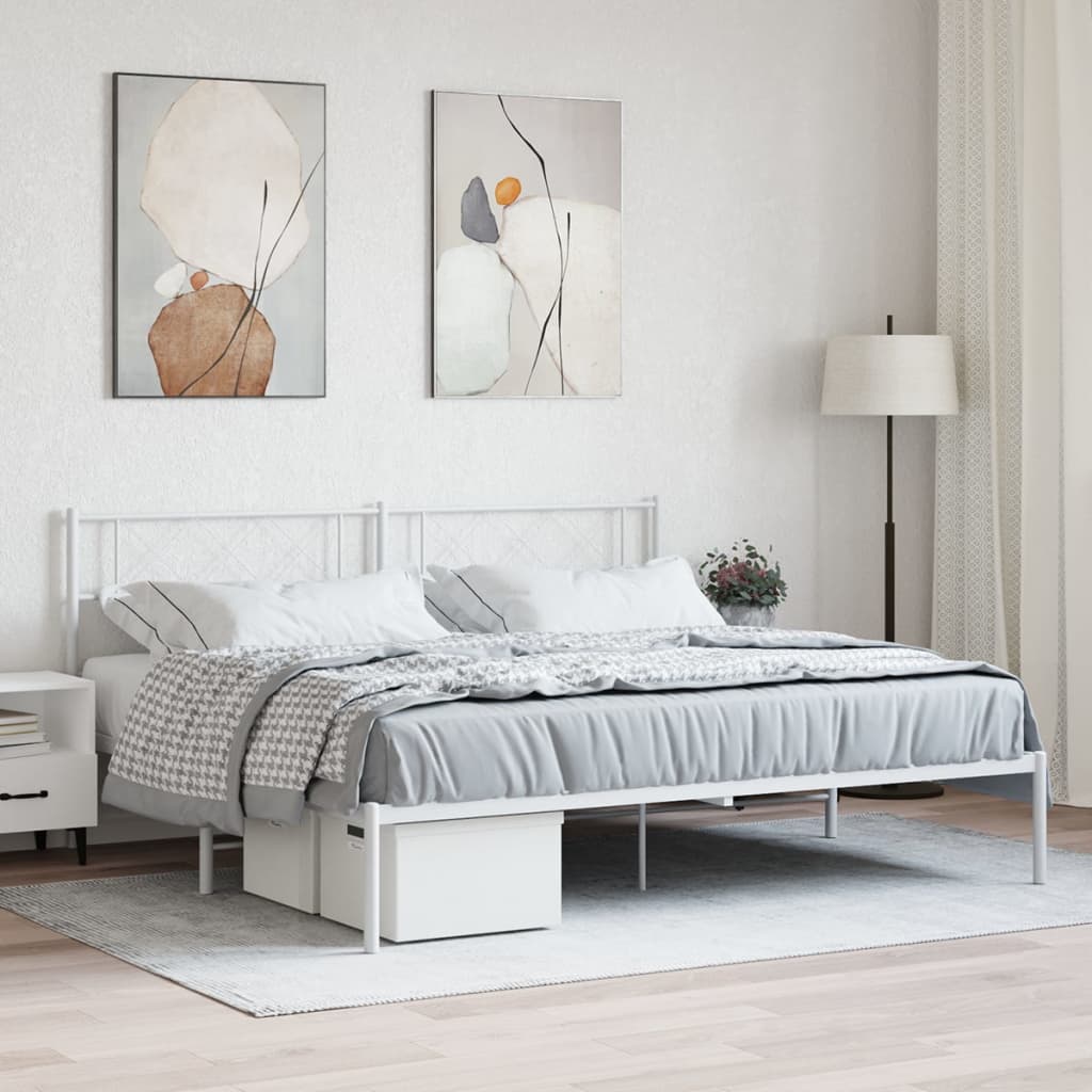 Bedframe met hoofdbord metaal wit 200x200 cm is nu te koop bij PeponiXL, paradijselijk wonen!