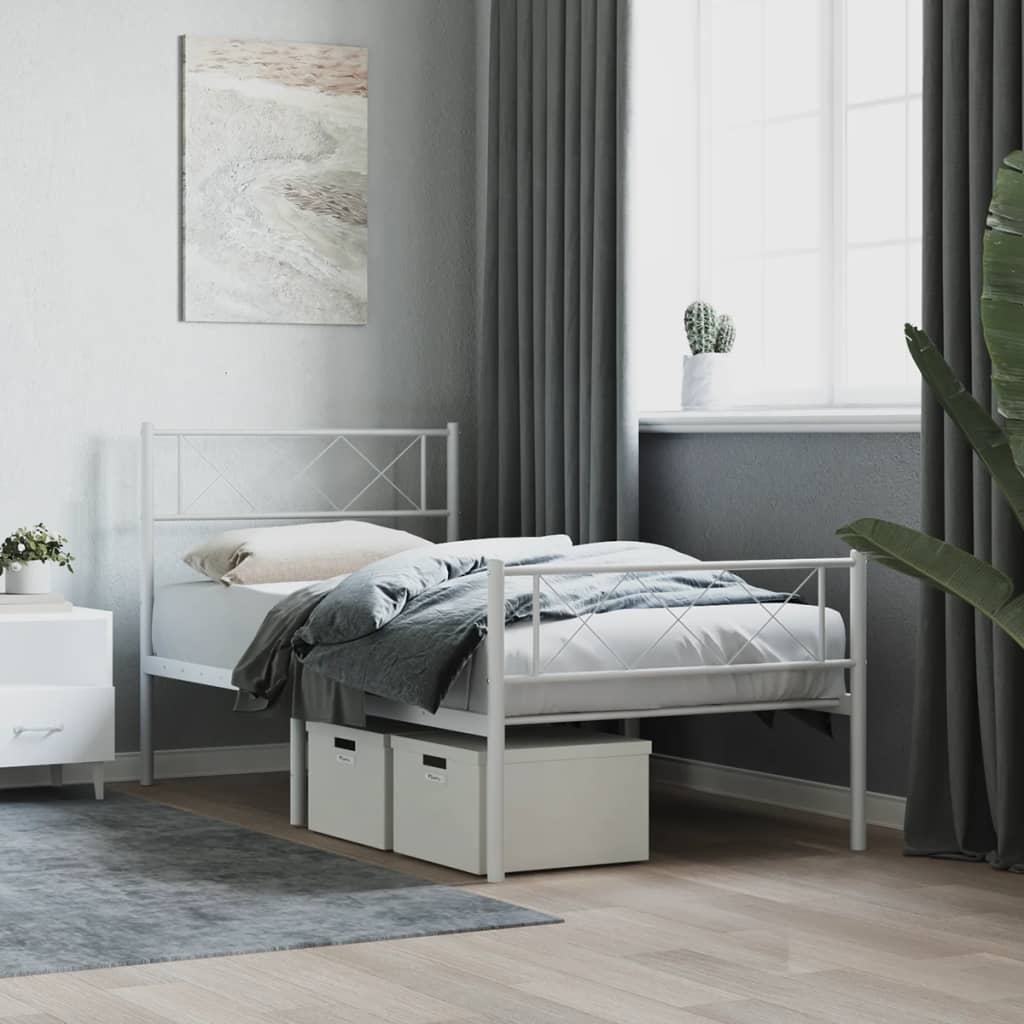 Bedframe met hoofd- en voeteneinde metaal wit 80x200 cm is nu te koop bij PeponiXL, paradijselijk wonen!
