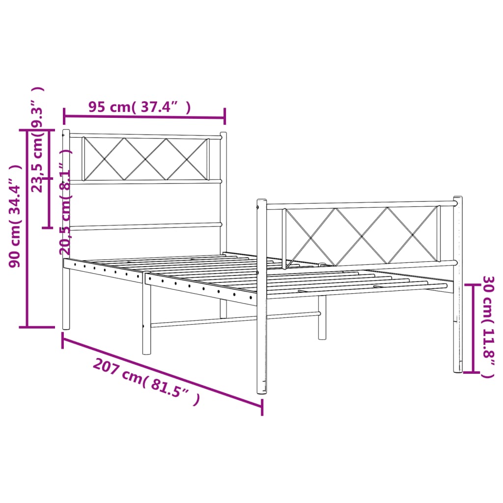Bedframe met hoofd- en voeteneinde metaal wit 90x200 cm is nu te koop bij PeponiXL, paradijselijk wonen!