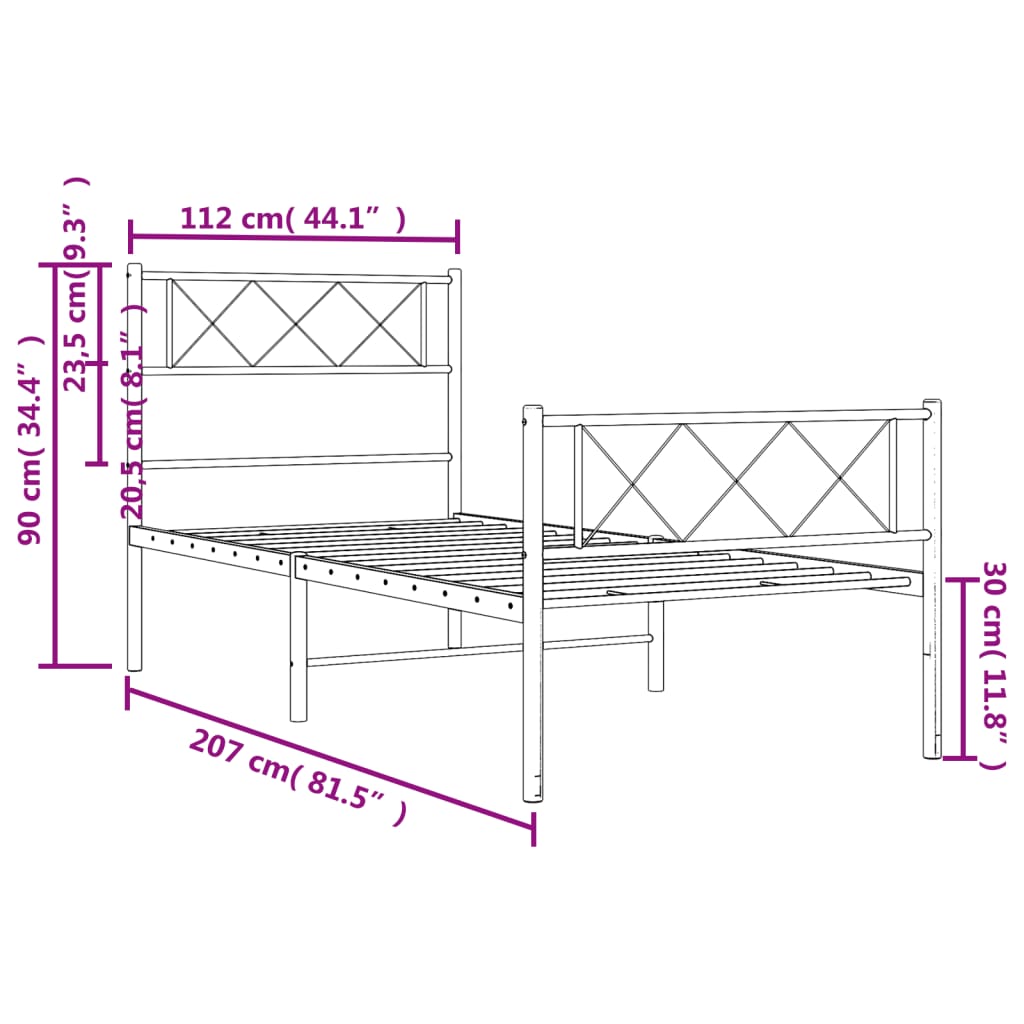 Bedframe met hoofd- en voeteneinde metaal wit 107x203 cm is nu te koop bij PeponiXL, paradijselijk wonen!