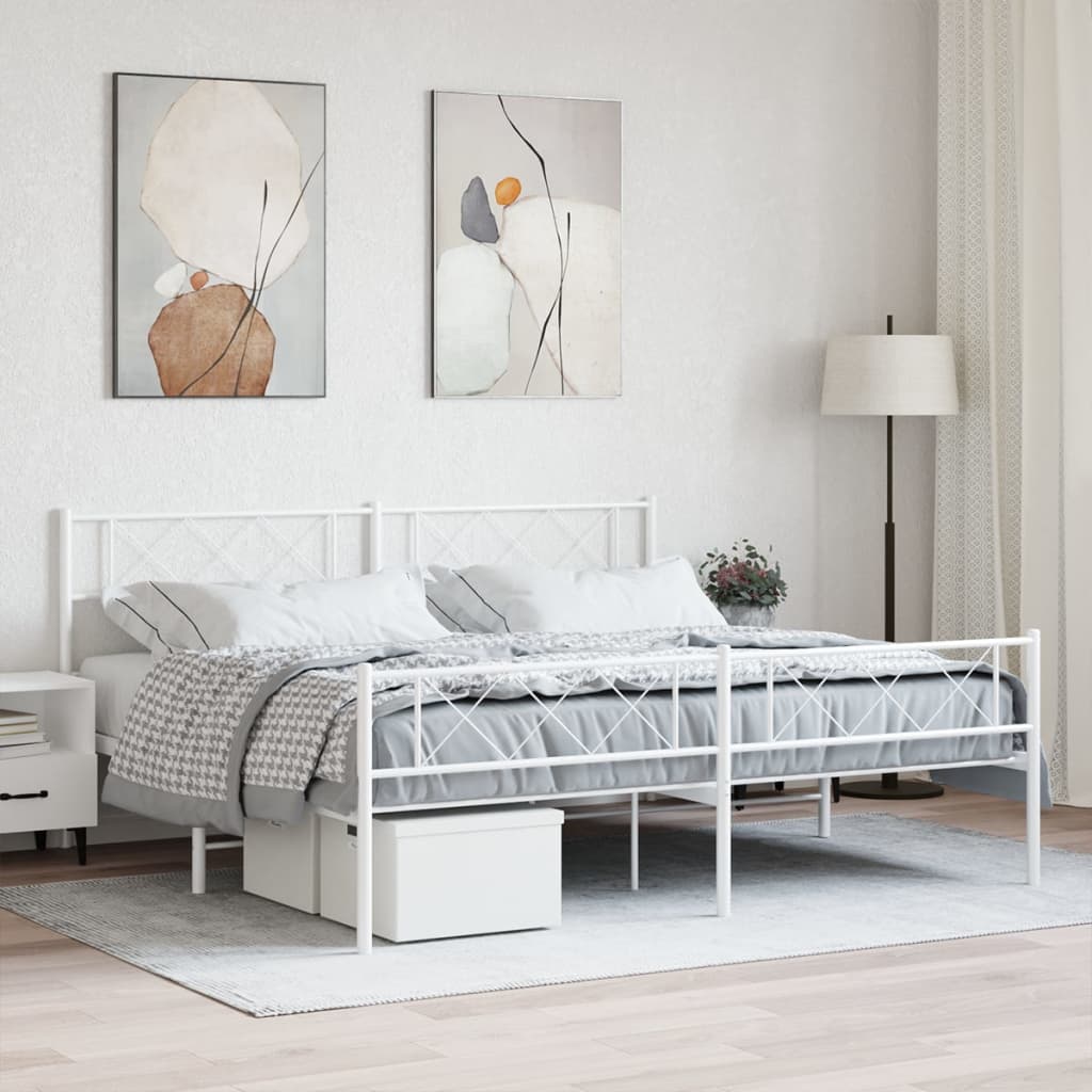 Bedframe met hoofd- en voeteneinde metaal wit 200x200 cm is nu te koop bij PeponiXL, paradijselijk wonen!