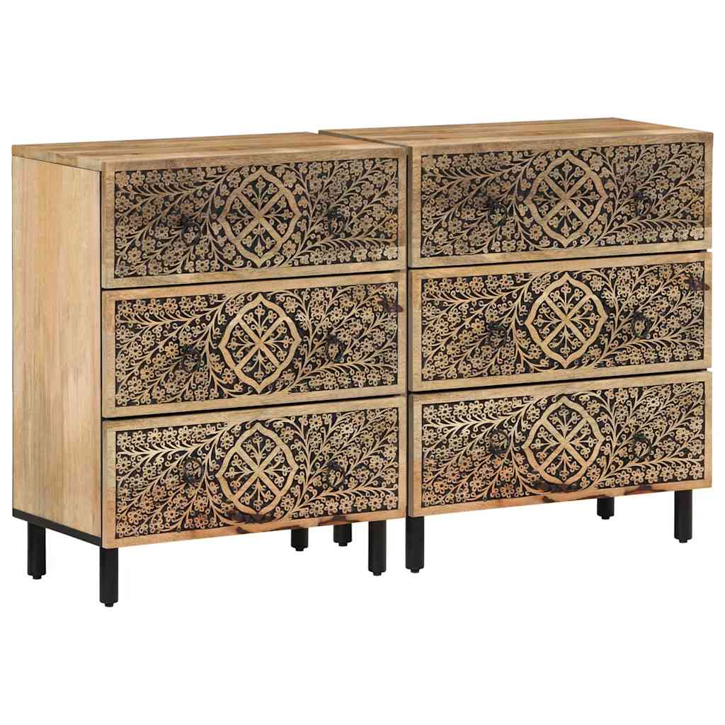Bijzetkasten 2 st 60x33x75 cm massief mangohout is nu te koop bij PeponiXL, paradijselijk wonen!