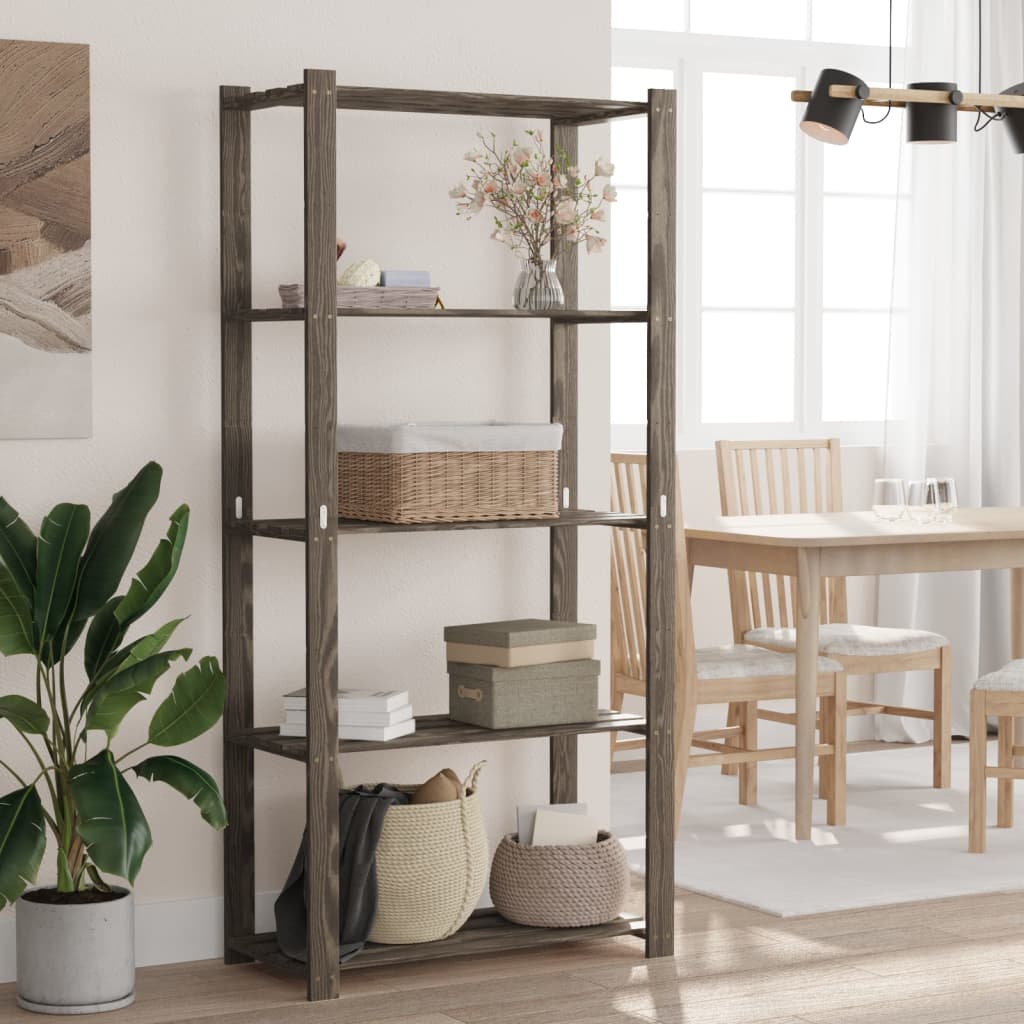 Opbergrek 5-laags 80x38x170 cm massief grenenhout grijs is nu te koop bij PeponiXL, paradijselijk wonen!