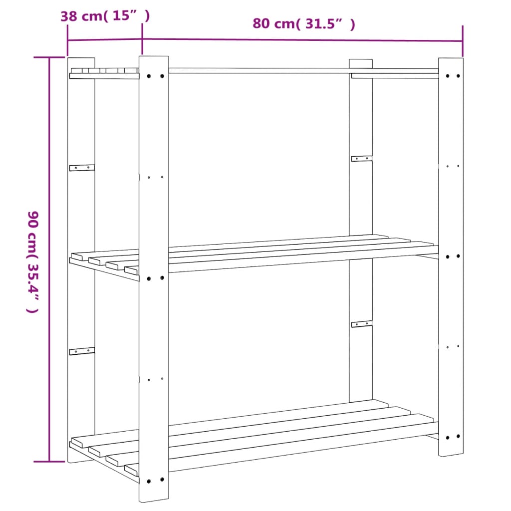 Opbergrek 3-laags 80x38x90 cm massief grenenhout bruin is nu te koop bij PeponiXL, paradijselijk wonen!