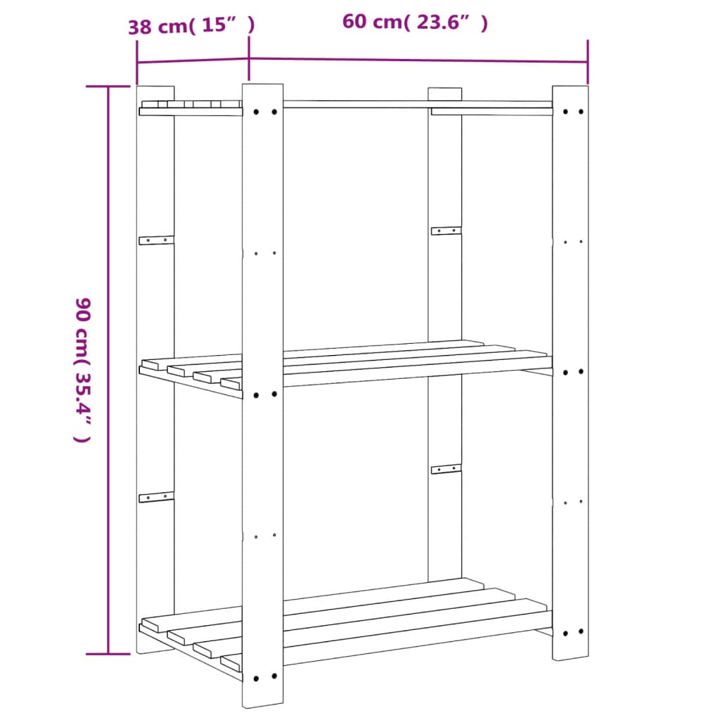 Opbergrek 3-laags 60x38x90 cm massief grenenhout bruin is nu te koop bij PeponiXL, paradijselijk wonen!