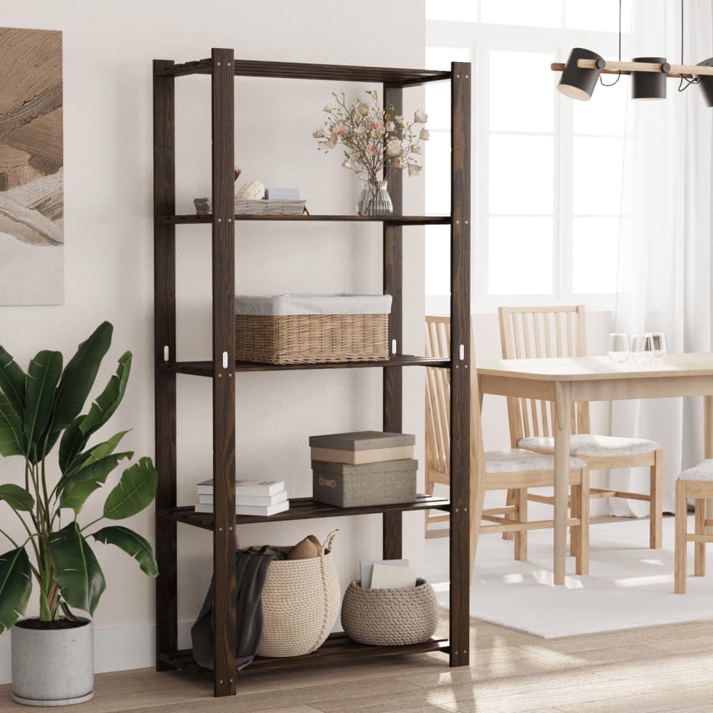 Opbergrek 5-laags 80x38x170 cm massief grenenhout zwart is nu te koop bij PeponiXL, paradijselijk wonen!