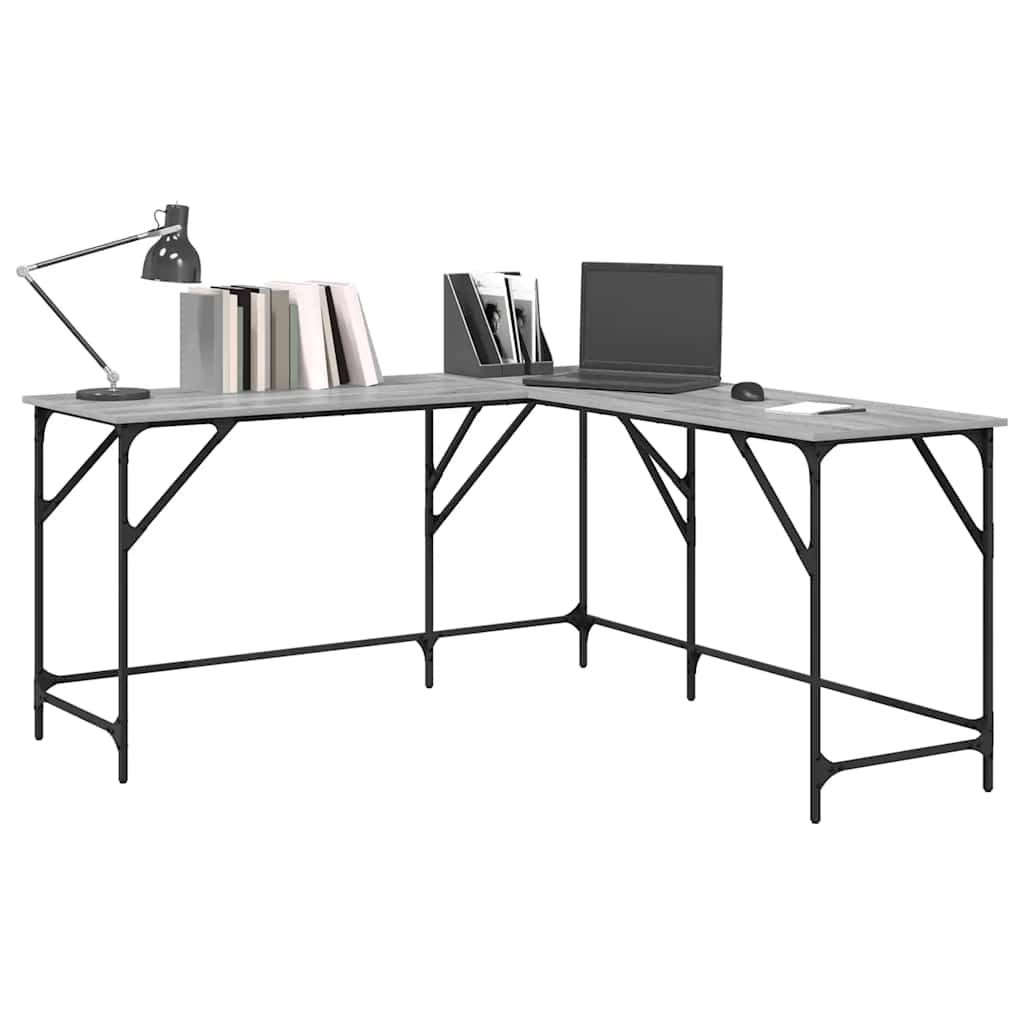 Bureau 149x149x75 cm bewerkt hout grijs sonoma eikenkleurig is nu te koop bij PeponiXL, paradijselijk wonen!