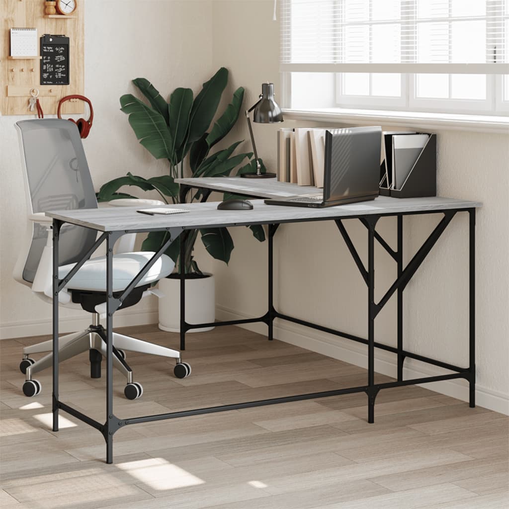 Bureau 149x149x75 cm bewerkt hout grijs sonoma eikenkleurig is nu te koop bij PeponiXL, paradijselijk wonen!