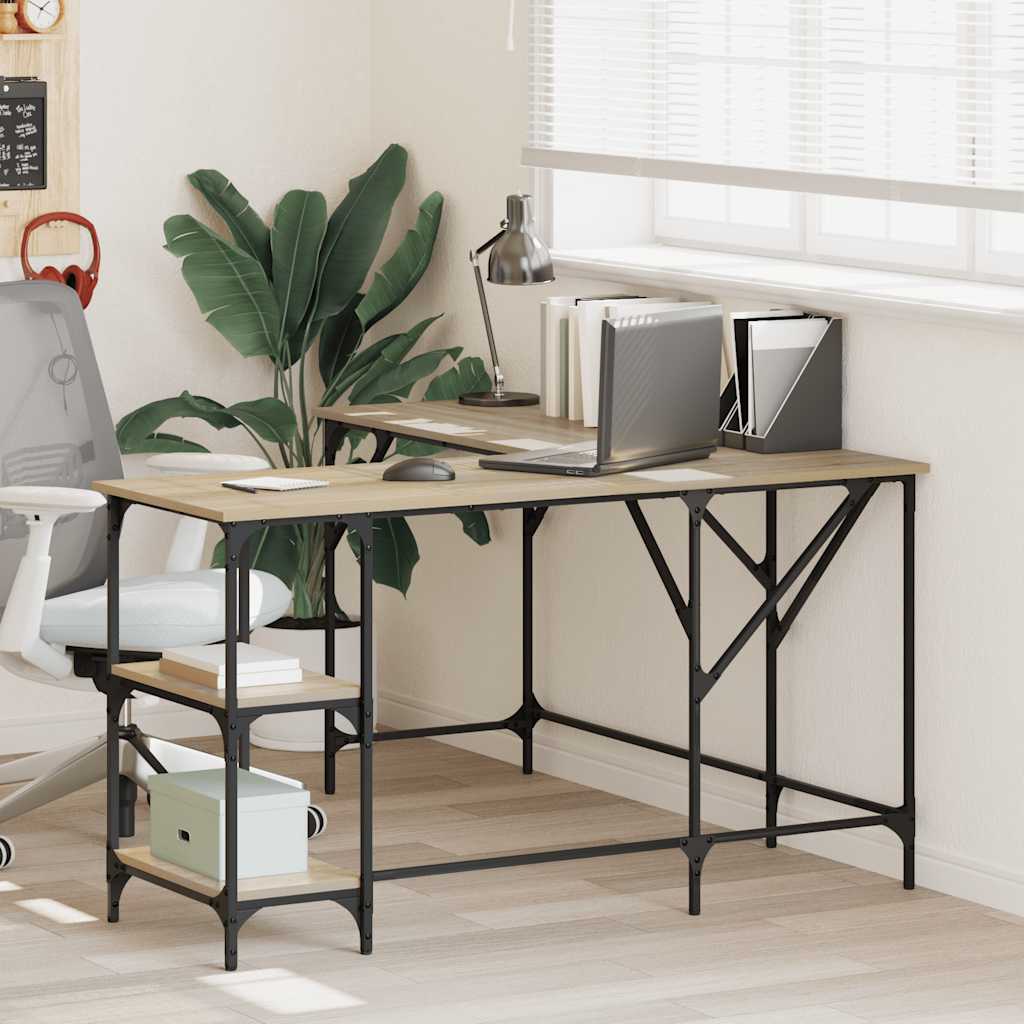 Bureau 139x139x75 cm bewerkt hout sonoma eikenkleurig is nu te koop bij PeponiXL, paradijselijk wonen!