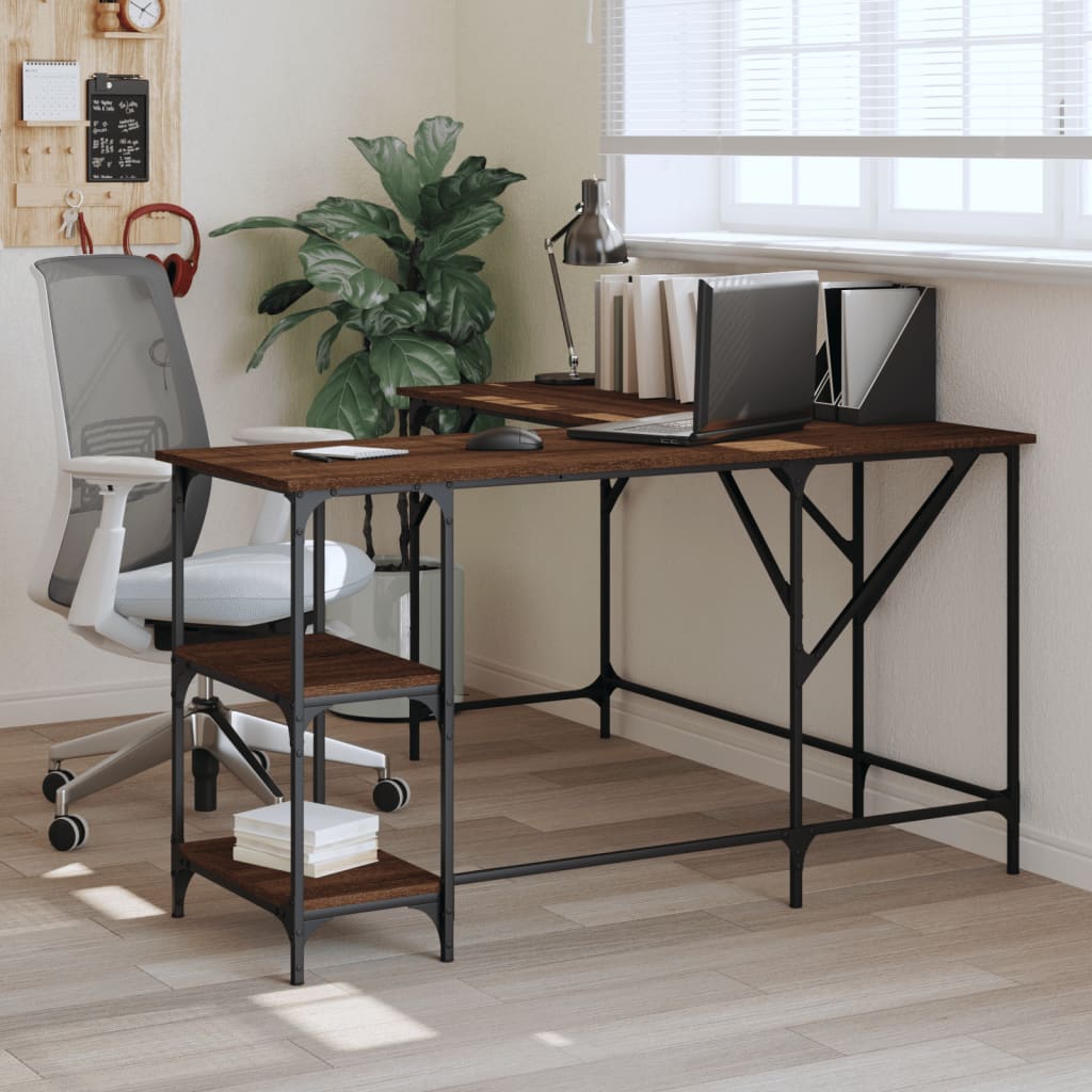Bureau 139x139x75 cm bewerkt hout bruin eikenkleur is nu te koop bij PeponiXL, paradijselijk wonen!