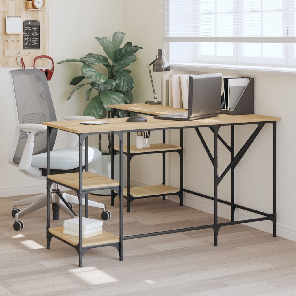 Bureau 139x139x75 cm bewerkt hout sonoma eikenkleurig is nu te koop bij PeponiXL, paradijselijk wonen!