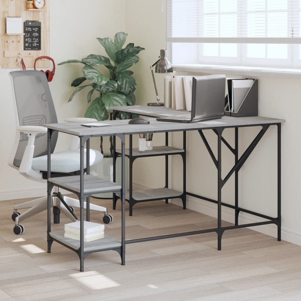 Bureau 139x139x75 cm bewerkt hout grijs sonoma eikenkleurig is nu te koop bij PeponiXL, paradijselijk wonen!
