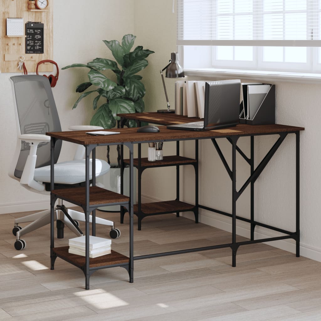 Bureau 139x139x75 cm bewerkt hout bruin eikenkleur is nu te koop bij PeponiXL, paradijselijk wonen!