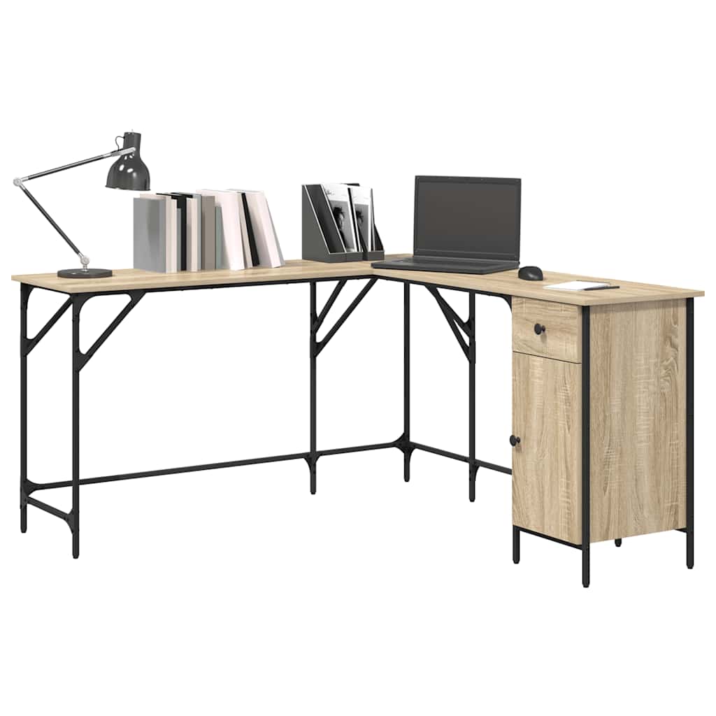 Bureau 141x141x75 cm bewerkt hout sonoma eikenkleurig is nu te koop bij PeponiXL, paradijselijk wonen!
