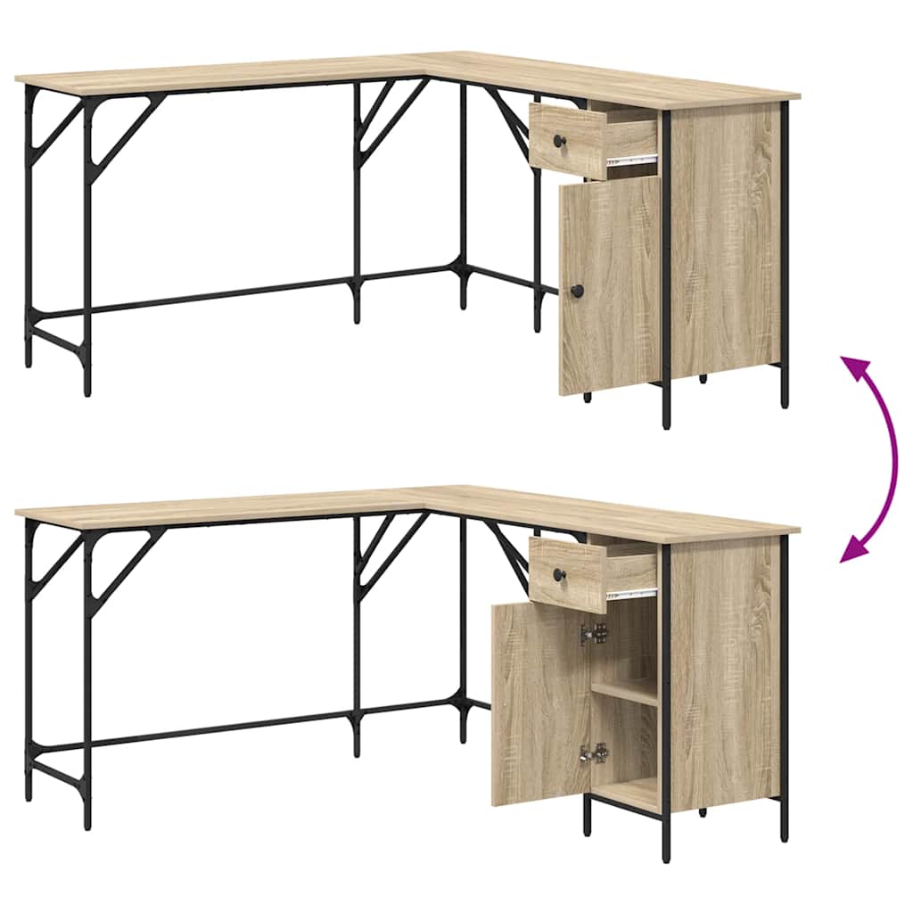Bureau 141x141x75 cm bewerkt hout sonoma eikenkleurig is nu te koop bij PeponiXL, paradijselijk wonen!