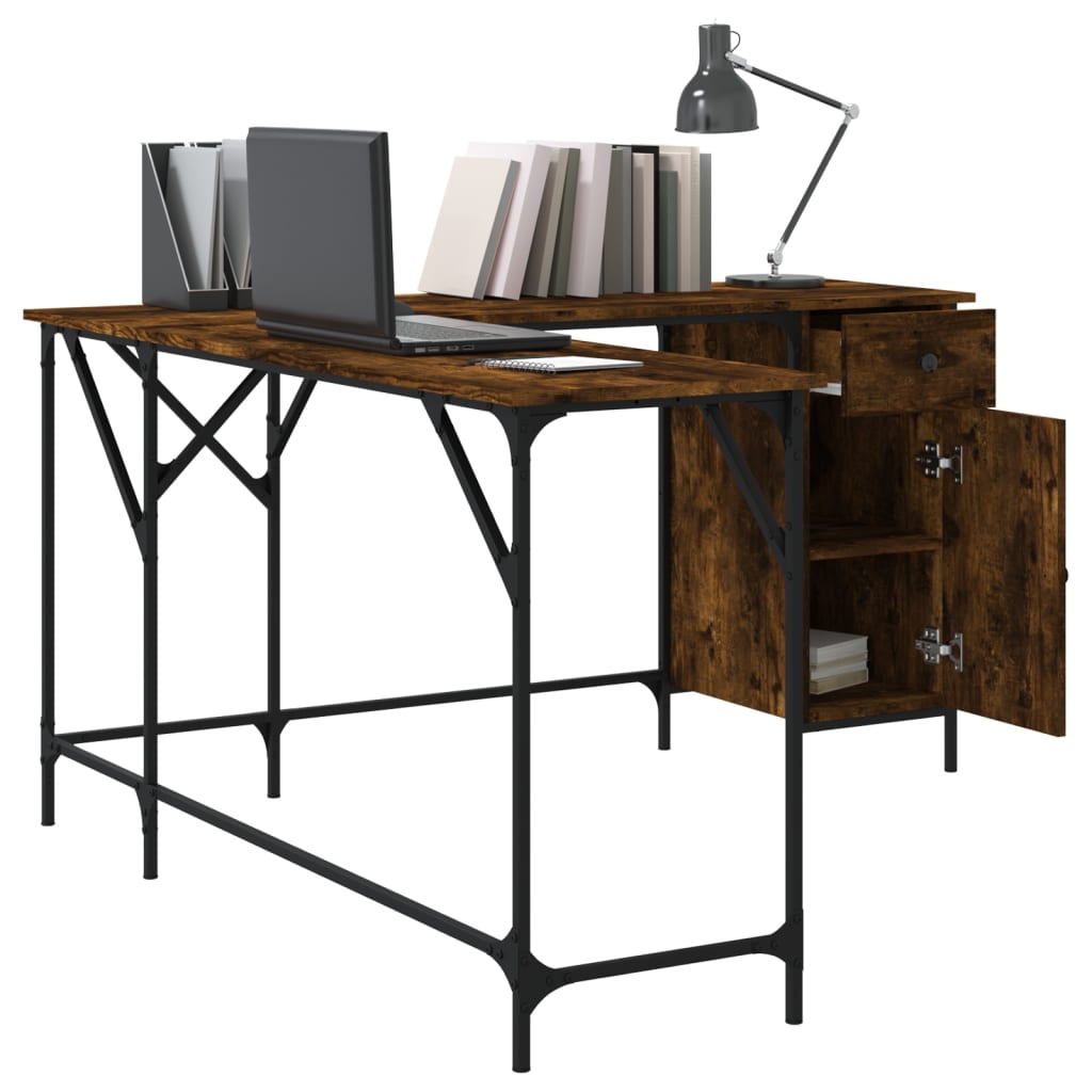 Bureau 141x141x75 cm bewerkt hout gerookt eikenkleurig is nu te koop bij PeponiXL, paradijselijk wonen!
