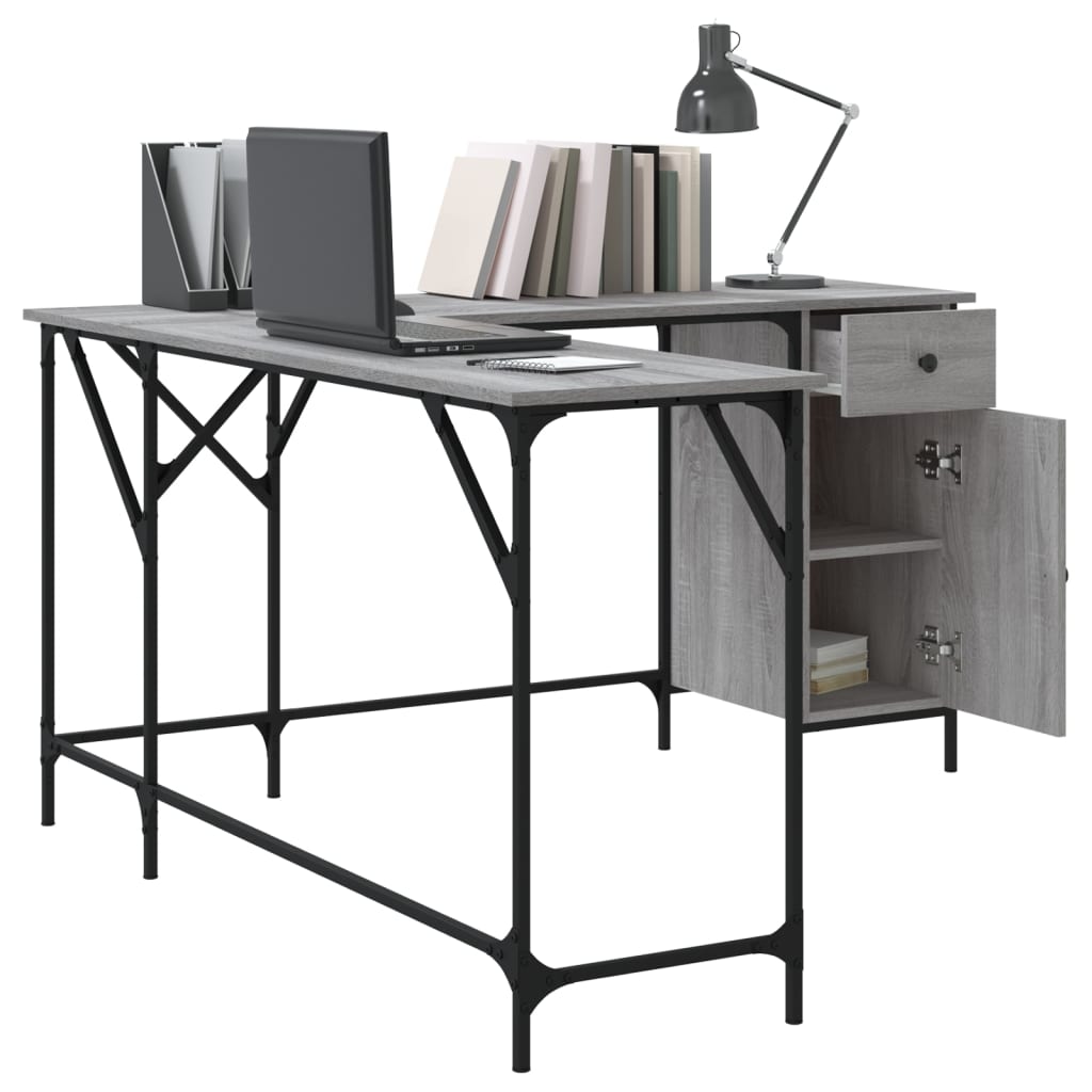 Bureau 141x141x75 cm bewerkt hout grijs sonoma eikenkleurig is nu te koop bij PeponiXL, paradijselijk wonen!