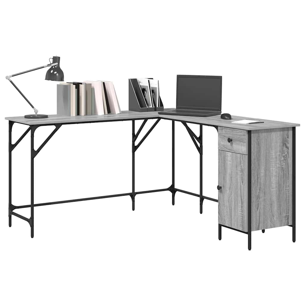 Bureau 141x141x75 cm bewerkt hout grijs sonoma eikenkleurig is nu te koop bij PeponiXL, paradijselijk wonen!