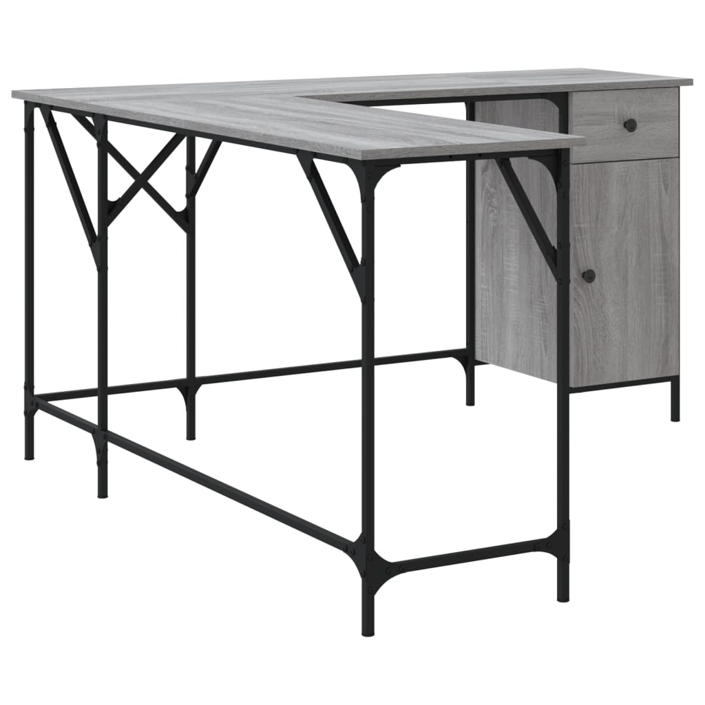 Bureau 141x141x75 cm bewerkt hout grijs sonoma eikenkleurig is nu te koop bij PeponiXL, paradijselijk wonen!
