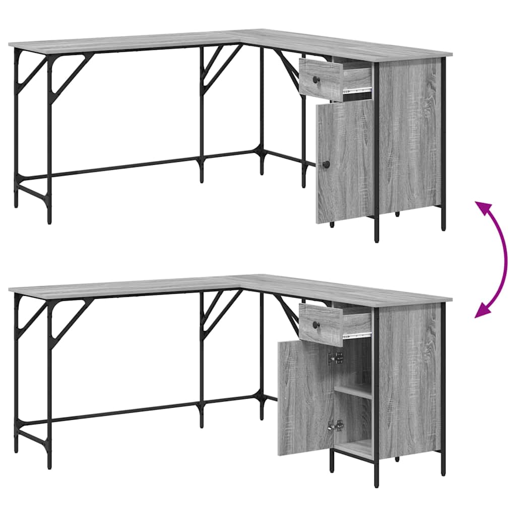 Bureau 141x141x75 cm bewerkt hout grijs sonoma eikenkleurig is nu te koop bij PeponiXL, paradijselijk wonen!