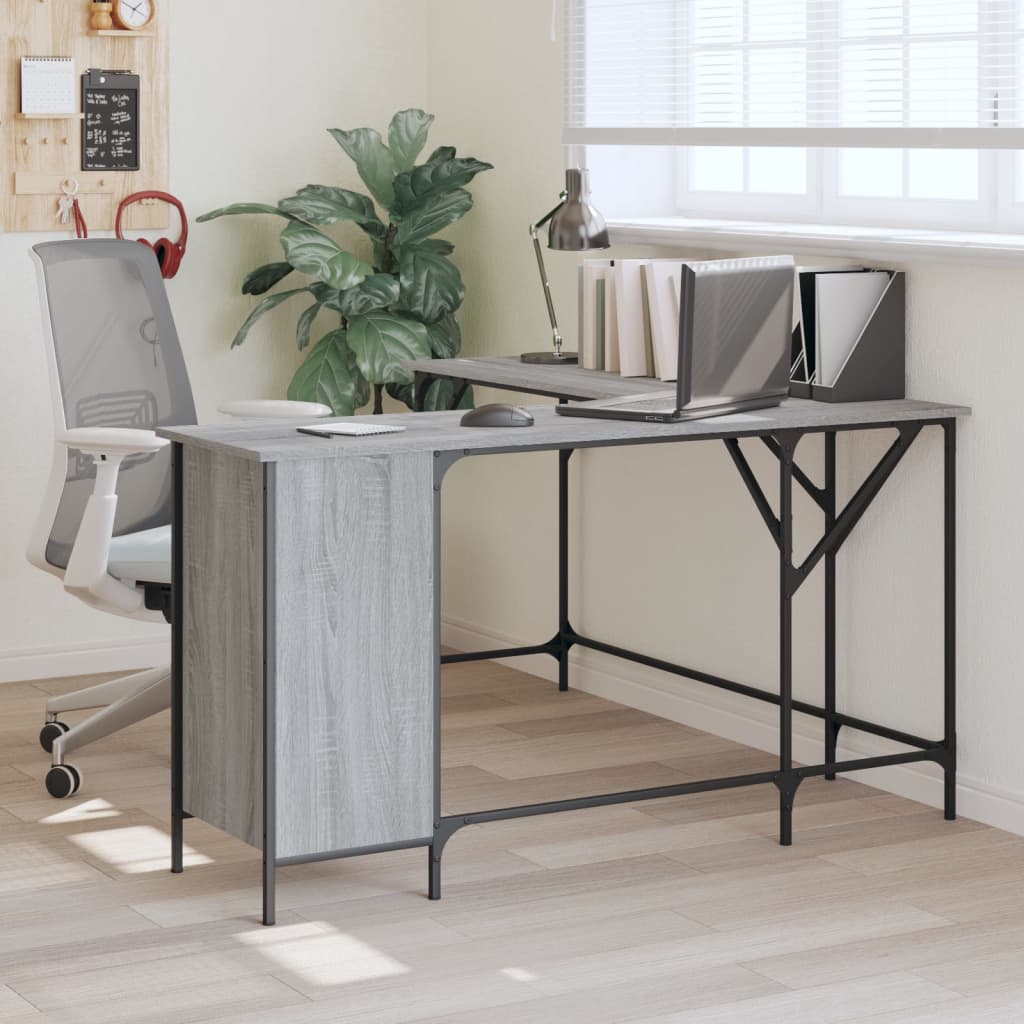 Bureau 141x141x75 cm bewerkt hout grijs sonoma eikenkleurig is nu te koop bij PeponiXL, paradijselijk wonen!