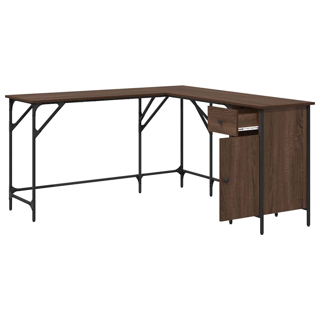 Bureau 141x141x75 cm bewerkt hout bruin eikenkleur is nu te koop bij PeponiXL, paradijselijk wonen!