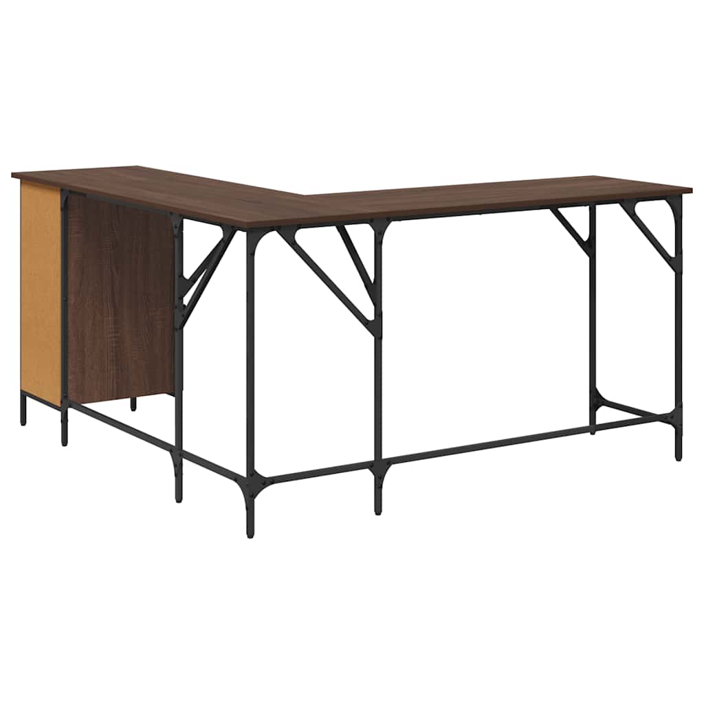 Bureau 141x141x75 cm bewerkt hout bruin eikenkleur is nu te koop bij PeponiXL, paradijselijk wonen!