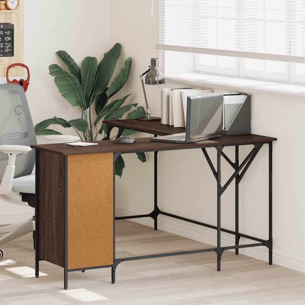 Bureau 141x141x75 cm bewerkt hout bruin eikenkleur is nu te koop bij PeponiXL, paradijselijk wonen!