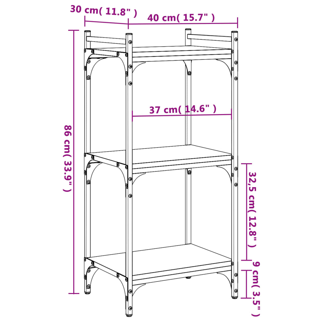 Boekenkast 3-laags 40x30x86 cm bewerkt hout bruin eikenkleur is nu te koop bij PeponiXL, paradijselijk wonen!