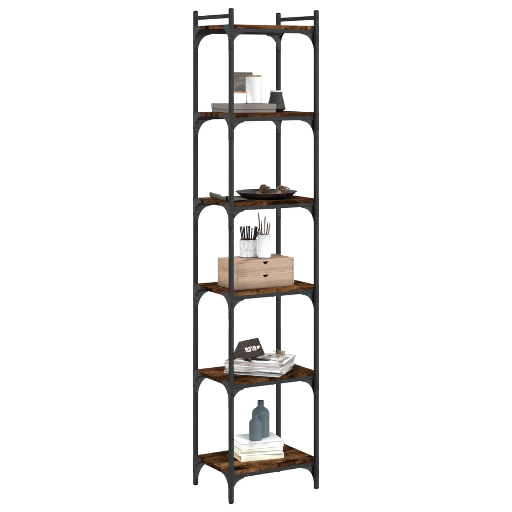 Boekenkast 6-laags 40x30x188 cm bewerkt hout gerookt eikenkleur is nu te koop bij PeponiXL, paradijselijk wonen!