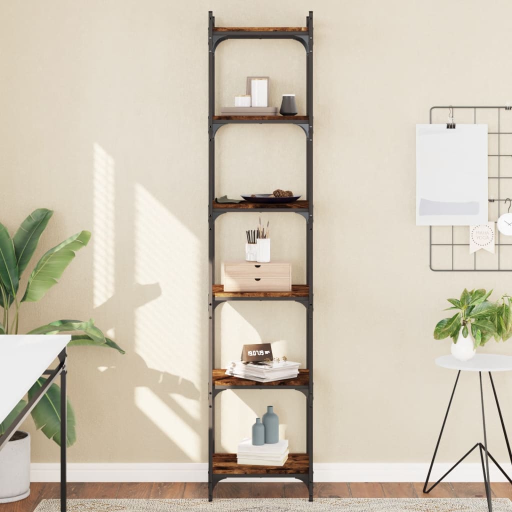 Boekenkast 6-laags 40x30x188 cm bewerkt hout gerookt eikenkleur is nu te koop bij PeponiXL, paradijselijk wonen!