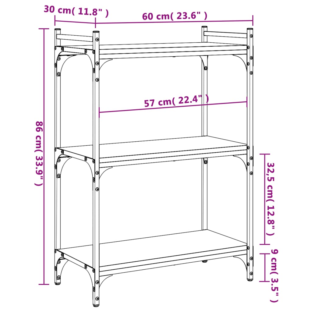 Boekenkast 3-laags 60x30x86 cm bewerkt hout gerookt eikenkleur is nu te koop bij PeponiXL, paradijselijk wonen!