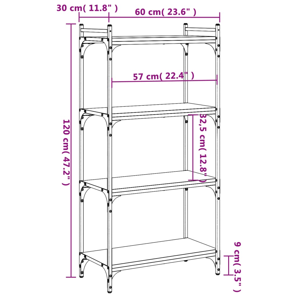 Boekenkast 4-laags 60x30x120 cm bewerkt hout zwart is nu te koop bij PeponiXL, paradijselijk wonen!