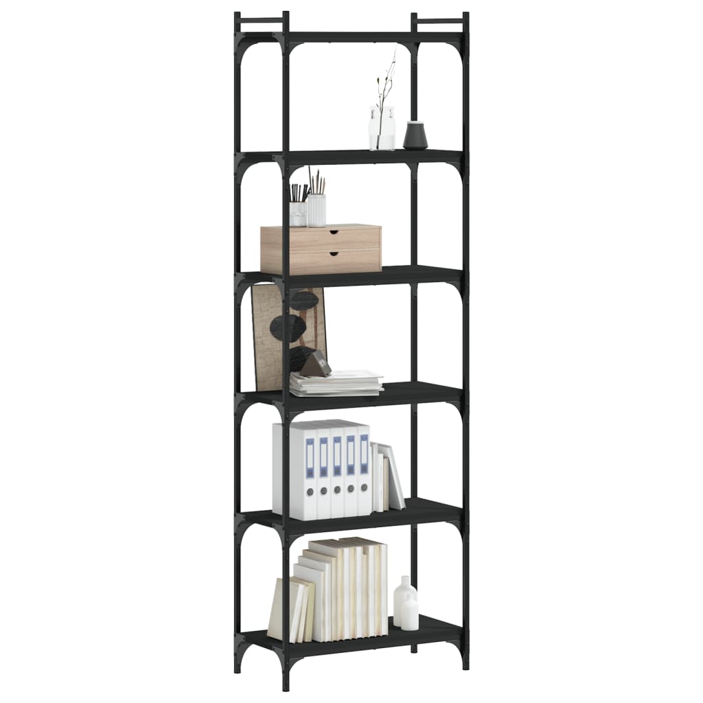 Boekenkast 6-laags 60x30x188 cm bewerkt hout zwart is nu te koop bij PeponiXL, paradijselijk wonen!