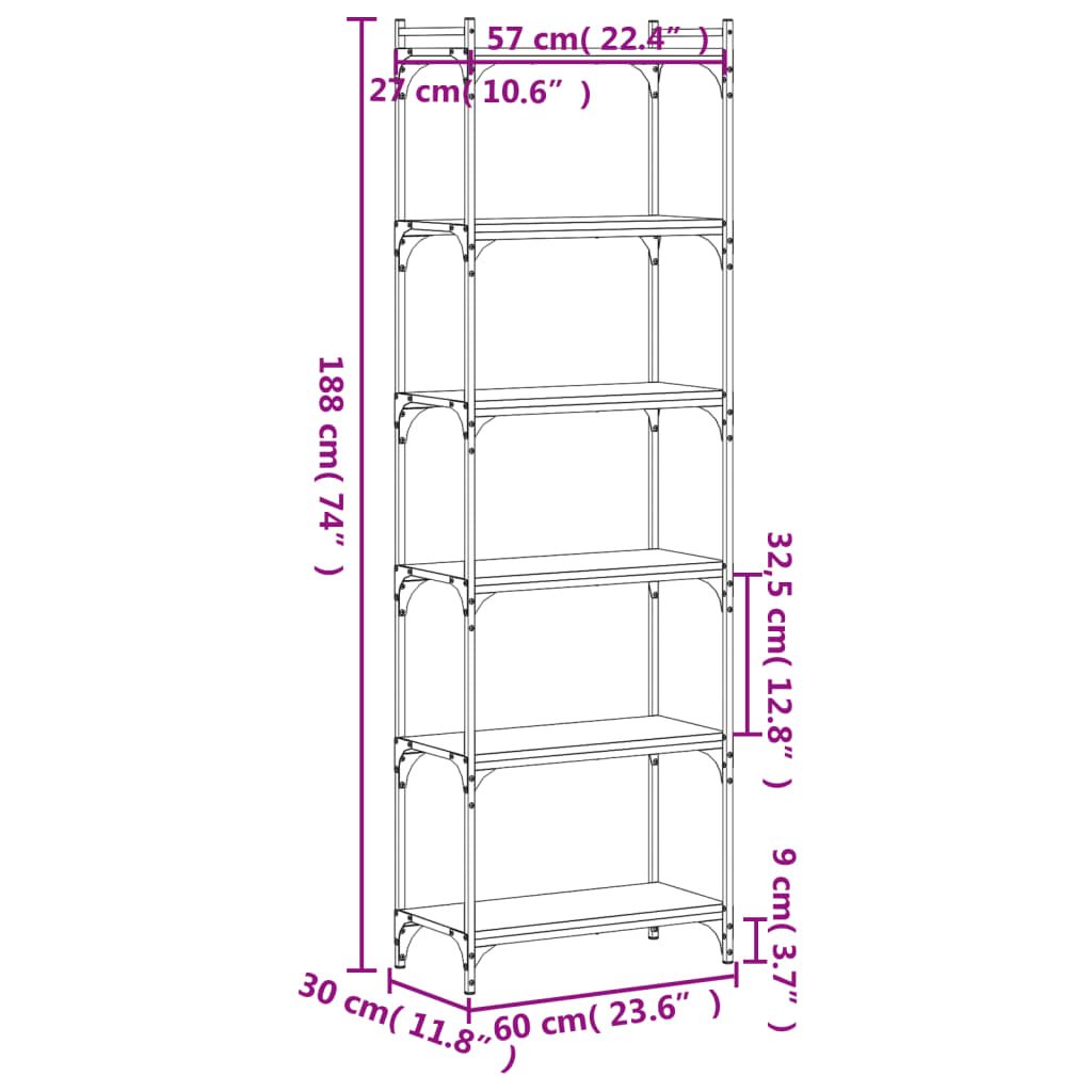 Boekenkast 6-laags 60x30x188 cm bewerkt hout zwart is nu te koop bij PeponiXL, paradijselijk wonen!