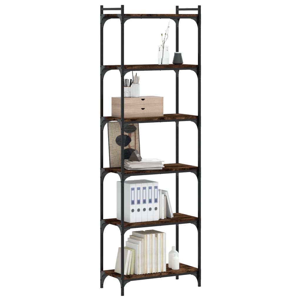 Boekenkast 6-laags 60x30x188 cm bewerkt hout gerookt eikenkleur is nu te koop bij PeponiXL, paradijselijk wonen!