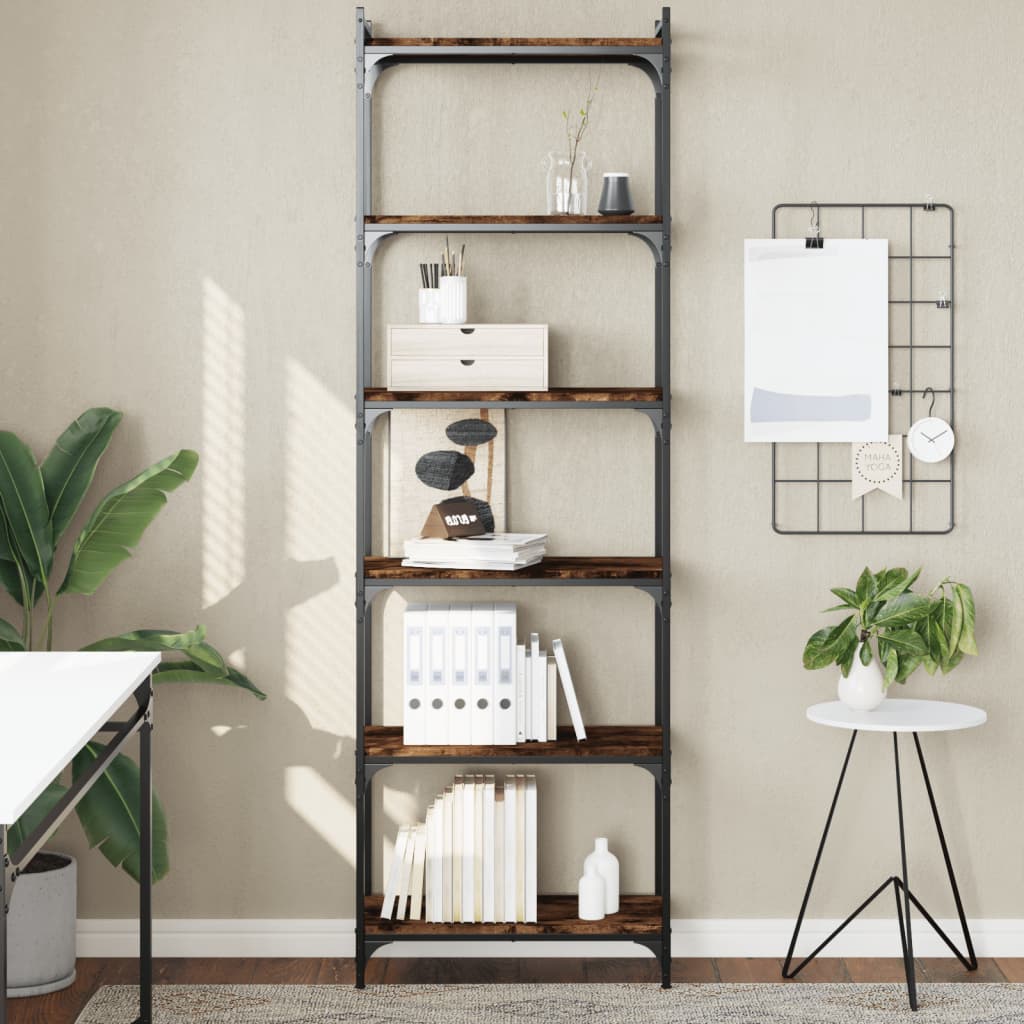 Boekenkast 6-laags 60x30x188 cm bewerkt hout gerookt eikenkleur is nu te koop bij PeponiXL, paradijselijk wonen!