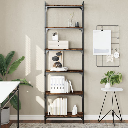 Boekenkast 6-laags 60x30x188 cm bewerkt hout gerookt eikenkleur is nu te koop bij PeponiXL, paradijselijk wonen!