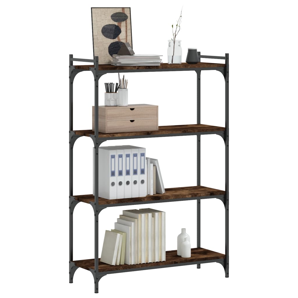 Boekenkast 4-laags 80x30x120 cm bewerkt hout gerookt eikenkleur is nu te koop bij PeponiXL, paradijselijk wonen!