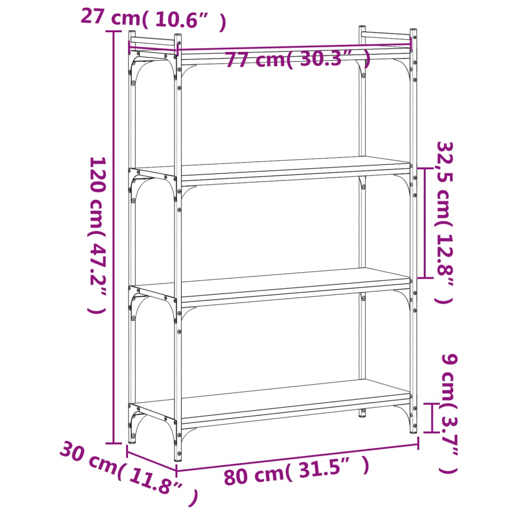 Boekenkast 4-laags 80x30x120 cm bewerkt hout gerookt eikenkleur is nu te koop bij PeponiXL, paradijselijk wonen!