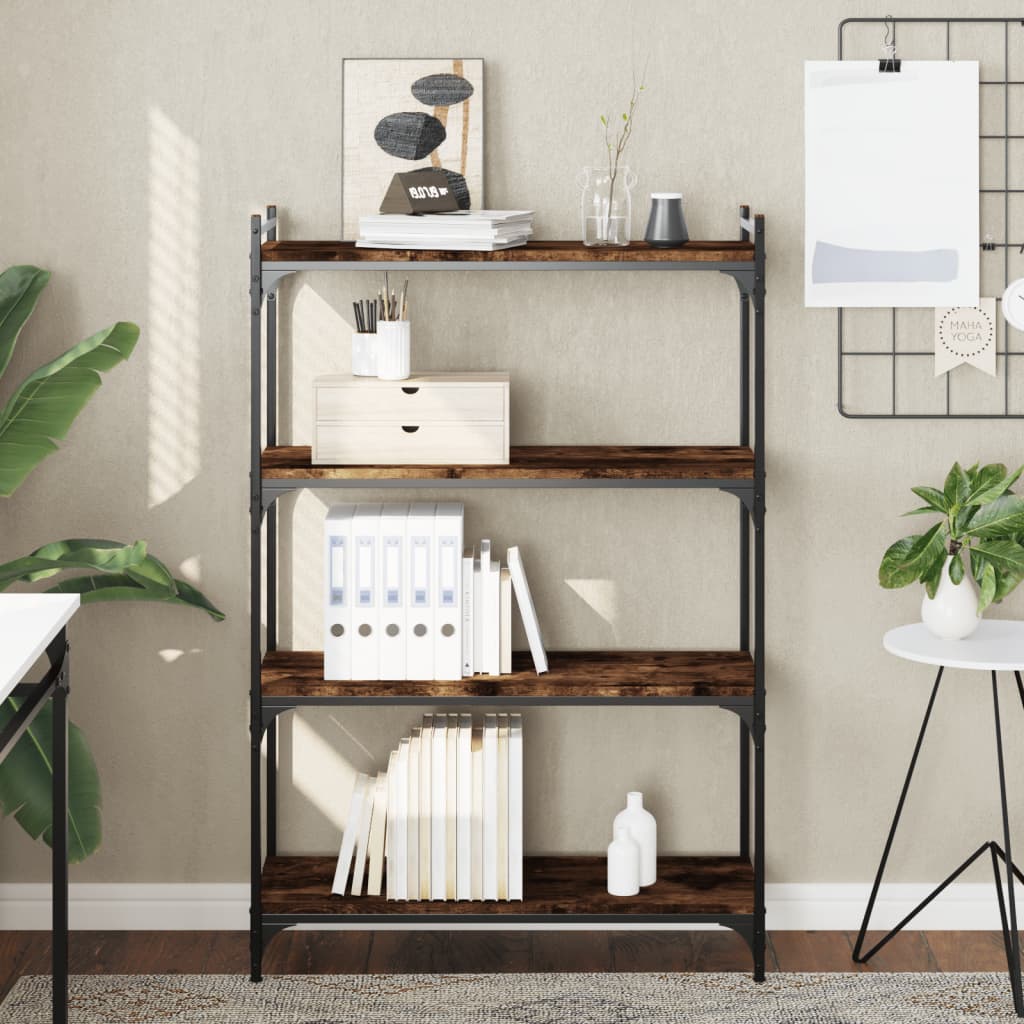 Boekenkast 4-laags 80x30x120 cm bewerkt hout gerookt eikenkleur is nu te koop bij PeponiXL, paradijselijk wonen!