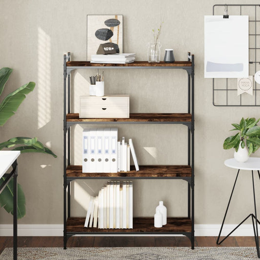 Boekenkast 4-laags 80x30x120 cm bewerkt hout gerookt eikenkleur is nu te koop bij PeponiXL, paradijselijk wonen!