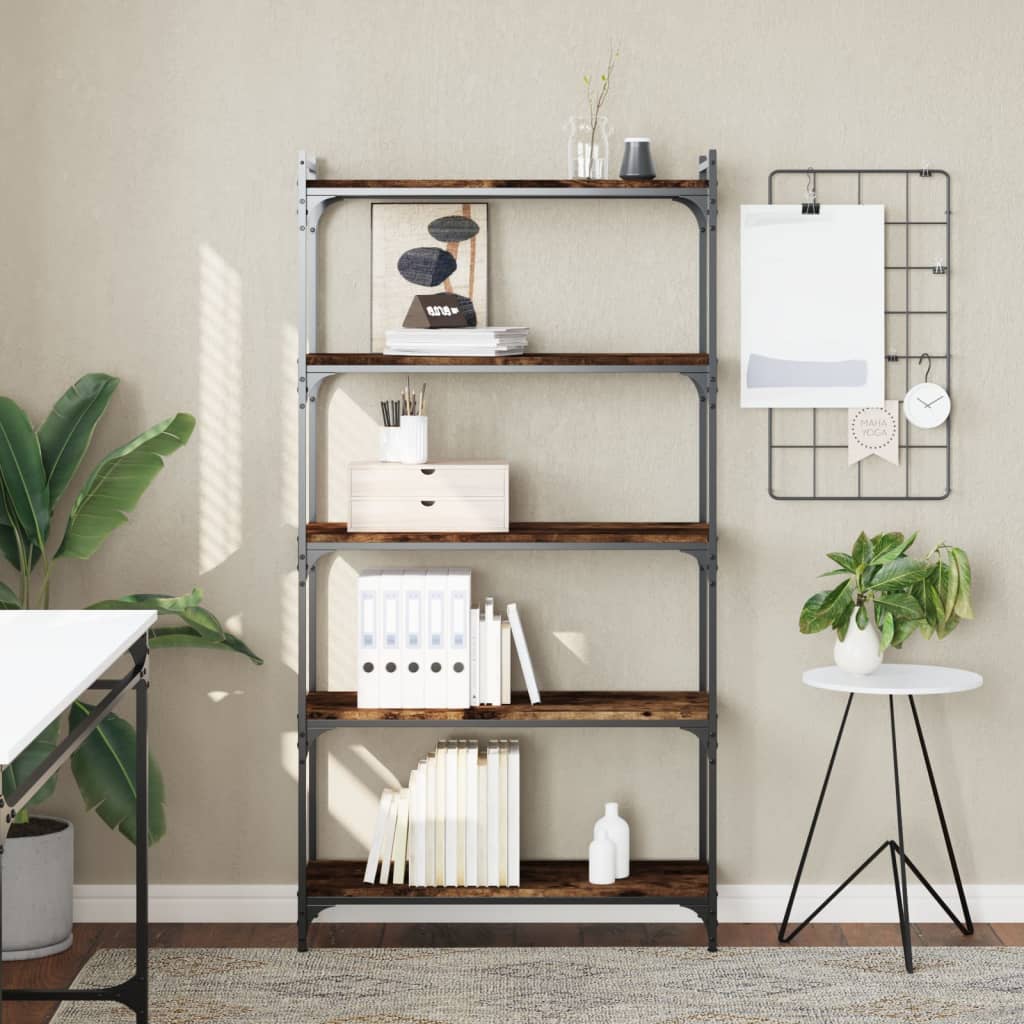 Boekenkast 5-laags 80x30x154 cm bewerkt hout gerookt eikenkleur is nu te koop bij PeponiXL, paradijselijk wonen!